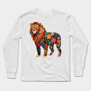 Abstract Floral Lion Silhouette Long Sleeve T-Shirt